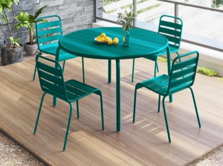 Vente-unique - Garten-Essgruppe: Tisch D. 110 cm + 4 stapelbare Stühle - Metall - Blau - MIRMANDE von MYLIA