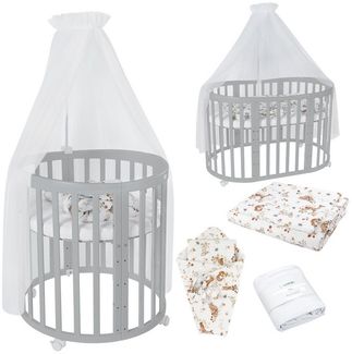 Waldin Babybett Mobiles Babybett OWAL aus Holz 7in1 mit Matratze, mitwachsend