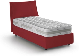 Dmora Einzelbett Arzon, Bettkasten mit Stoffbezug, 100 % Made in Italy, Öffnung vorne, inklusive Matratze 90 x 200 cm, Rot