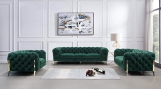 S-Style Möbel Polstergarnitur Ashley 3+2+1, Chesterfield mit Goldenen Metall Füßen, (1x 3-Sitzer-Sofa, 1x 2-Sitzer-Sofa, 1x Sessel), mit Wellenfederung