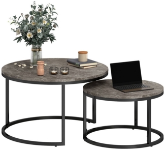 BlingBin Couchtisch rund 2er Set Wohnzimmertisch Beistelltisch mit Metallrahmen (2er set, 2-St, 78,5cm x 78,5cm x 46,5cm), Satztisch mit Marmoroptik Kaffeetisch für Wohnzimmer, Schlafzimmer