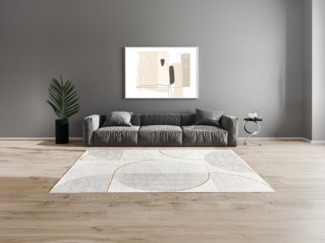 Vente-unique - Design-Hochflorteppich mit geometrischen Formen - 160x230 cm - Cremefarben, Grau & Goldfarben - TOLGA