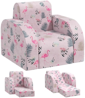 AIYAPLAY Kindersessel mit Liegefunktion, Flamingo-Muster (Kinderstuhl, 1-St, Klappbar Kindersofa), für Kinder 1,5-3 Jahre, Kinderzimmer, Spielzimmer, Rosa