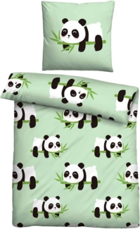 Traumhaft schlafen - Castell - Markenbettwäsche Mikrofaser Bettwäsche 0560250 PANDA, mint, 1x 135x200 cm + 1x 80x80 cm