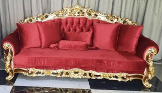 Casa Padrino Luxus Barock Sofa Rot / Braun / Gold - Prunkvolles Wohnzimmer Sofa - Barockstil Wohnzimmer Möbel - Luxus Möbel im Barockstil - Barock Einrichtung - Wohnzimmer Einrichtung