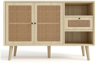 Tongtong Sideboard verstellbare Ablagen,Eiche,120x 40x80cm, Kommode mit 1 Schubladen und 2 Magnetische Türen