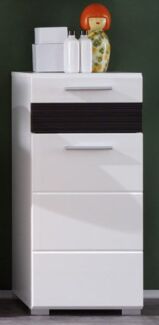 Badezimmer Unterschrank "Mezzo" in weiß Hochglanz mit Eiche dunkel Badschrank 37 x 79 cm