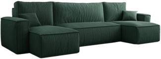 Selsey 'Scarlo' Wohnlandschaft mit Schlaffunktion, Stauraum und Cordbezug, dunkelgrün, 83 x 312 x 145 cm