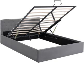 Merax Hydraulisches Polsterbett 140x200 Stauraumbett Doppelbett aus Samt mit Lattenrost Grau