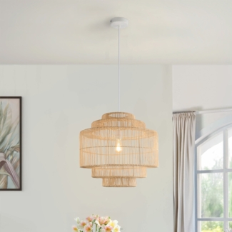 HOME DELUXE Hängeleuchte aus Rattan SIA - Weiß/Bambus