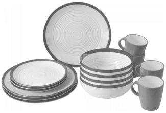 BRUNNER Geschirr-Set Melamin Ess Geschirr Set Lunch, Melamin-/Mineralgemisch, Box 16-teilig Camping Reise Teller Becher