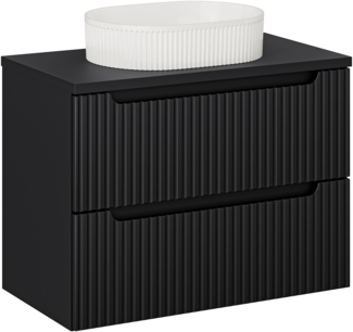 NOVA BLACK 80 cm großes Badmöbel-Set mit einer Waschtischplatte und einem Beyond-Aufsatzwaschbecken (40x80cm), Schwarz Teppich