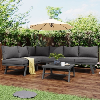 Merax Garten-Lounge-Set aus Aluminium, Gartenmöbel-Set, Lounge-Set für 5-6 Personen, Grau