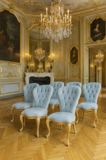 Casa Padrino Luxus Barock Esszimmer Stuhl Set Hellblau / Antik Gold mit silberner Patina - Handgefertigtes Küchen Stühle 6er Set - Antik Stil Möbel - Barockstil Esszimmer Möbel - Barock Möbel