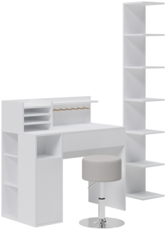 Schreibtisch Weiß 3 Teile, mit Bücherregal und Hocker Vicco