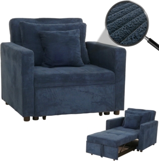 Schlafsessel HWC-L90, Klappsessel Gästebett Relaxsessel, Liegefläche 200x100cm Stoff/Textil Cord ~ blau