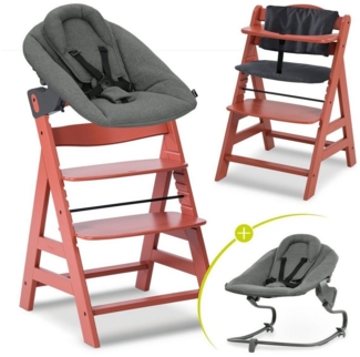 Hauck Hochstuhl Alpha Plus Cork Newborn Set - Dark Grey, Holz Babystuhl ab Geburt inkl. Aufsatz für Neugeborene & Sitzauflage