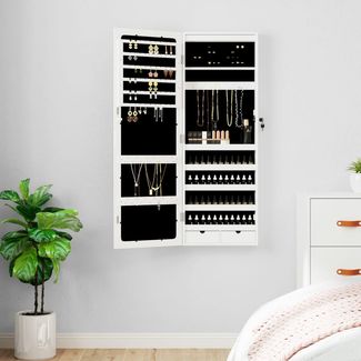Schmuckschrank, Spiegelschrank mit LED-Beleuchtung Wandmontage Weiß