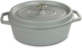 osoltus Bräter oval Gusseisen Schmortopf mit Tropfdeckel Hellgrau 33 cm
