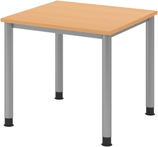 bümö höhenverstellbarer Schreibtisch H-Serie 80x80 cm in Buche, Gestell in Silber - PC Tisch klein für's Büro manuell höhenverstellbar, Computertisch verstellbar, HS-08-6