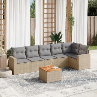 vidaXL 7-tlg. Garten-Sofagarnitur mit Kissen Beige Poly Rattan 3256465