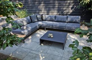 Lounge-Ecksofa - Set - Bari - Polyholz - Stoff Dunkelgrau