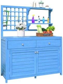 HAUSS SPOLE Geräteschrank Gartenschrank mit Regalen, 2 Schubladen, Terrassenschrank, Blau (Gartenschrank aus Holz mit Regalen und Schubladen – Multifunktionaler Geräteschrank für Garten, Balkon und Terrasse, Offene Werkbank, Magnetverschluss,Praktische...