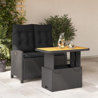 vidaXL 2-tlg. Garten-Essgruppe mit Kissen Schwarz Poly Rattan 3277394