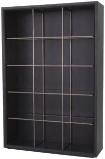 Casa Padrino Luxus Regalschrank mit 4 Glasregalen Anthrazitgrau / Kupferfarben 150 x 46 x H. 221,5 cm - Bücherschrank - Wohnzimmerschrank - Büroschrank - Luxus Schrank