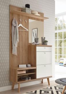 Flur Garderobe Merle 110cm eiche riviera weiß matt Spiegel Kompaktgarderobe