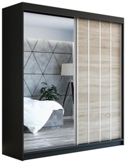 Schwebetürenschrank GLIDE 2-türig Schrank 180 cm (mit Spiegel) Farbe: Schwarz, sonoma