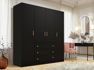 Vente-unique - Kleiderschrank mit 4 Türen & 3 Schubladen - 196 cm - Schwarz - LIZANDRO
