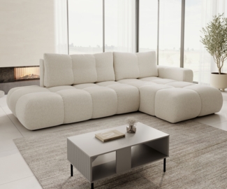 AX LIVING Ecksofa mit Schlaffunktion Beige – Hosio 288cm Breit Rechts