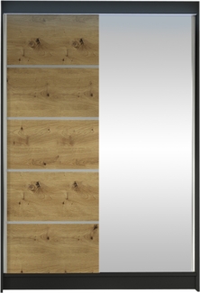 Kleiderschrank Lino III, mit RGB LED Beleuchtung, Farbe: Schwarz / Artisan Eiche