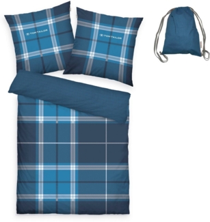 TOM TAILOR HOME Wendebettwäsche Eric in Gr. 135x200 oder 155x220 cm, Renforcé, 3 teilig, mit Reißverschluss, mit GRATIS-Zugabe: Sportbeutel aus 100% Baumwolle