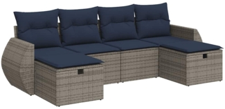 vidaXL 6-tlg. Garten-Sofagarnitur mit Kissen Grau Poly Rattan 3325627