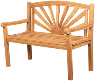 bene living Gartenbank Teakholz Gartenbank Sonne 120 cm, Teakholz - Sonnen-Motiv - Rückenlehne - zwei Armlehnen