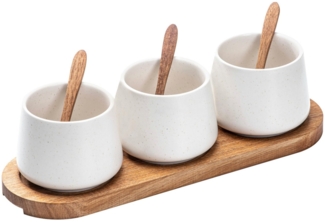 Ladelle Servierschüssel ELEMENTS Schalen-& Tablettset weiß 7tlg, Keramik / Akazienholz, (Schüsseln & Schalen), Elements White 7pc Spoon Bowl & Tray Set Assorted