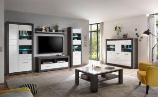 Etero Wohnzimmer Set 464cm dark concret weiß Hochglanz Highboard Modern Wohnwand