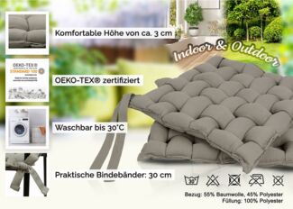ZOLLNER Stuhlkissen, in Weboptik, waschbar, Indoor und Outdoor, 40 x 40 x 4 cm, mit Bindebändern, vom Hotelwäschespezialisten