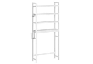 Songmics 4-stöckiges Toilettenregal, verstellbare Ablagen, Bambus wolkenweiß, 185 x 26 x 63 cm