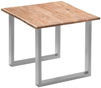Esstisch Tisch natürliche Baumkante Akazie massiv Kufengestell Natur 90x90 silber Quinn 526292