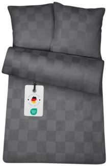 Carpe Sonno Bettwäsche Damast 135x200 Baumwolle Hotel Bettwäsche kariert Bettbezug Set modern, Damast, 2 teilig, Damast Bettwäsche 135x200 Karo Bettwäsche Anthrazit