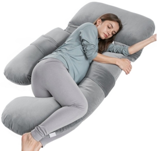 Comomy Kopfkissen Ergonomisches Schwangerschaftskissen, Füllung: Polyester (Kristallvelours), U-Form – 3-in-1, verstellbar & waschbar
