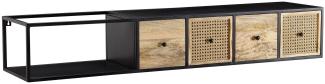 Kadima Design Lowboard Hängend Mango Massivholz/Metall, "Tv"-Schrank, Schubladen & Rattan-Fronten. 150x35x25 cm