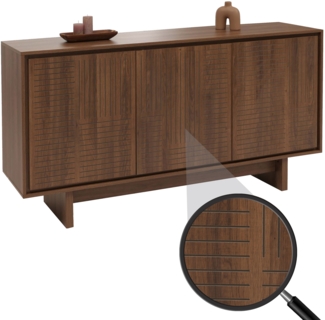 Sideboard HWC-O35, Schrank Highboard, 3 Türen Staufächer, Melamin 86 x 160 x 40 cm ~ braun