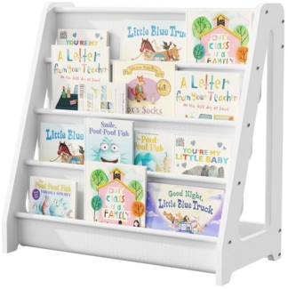 radelldar Bücherregal 4 Etagen Kinderregal, mit 4 Taschen, aus Holz, Vliesstoff, 60 x 30 x 60 cm