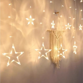 Clanmacy LED-Lichterkette LED Lichterkette Sterne Lichtervorhang 138LEDs Xmas Fenster Deko, 138-flammig