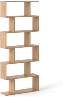 Bücherregal mit 6 Ebenen S-Form Standregal Freistehender Raumteiler Büroregal Natur