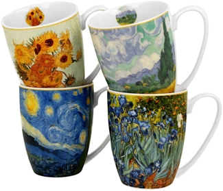 DUO ART GALLERY 4er-Set klassische Becher 360 ml inspired by VAN GOGH aus New Bone China Porzellan